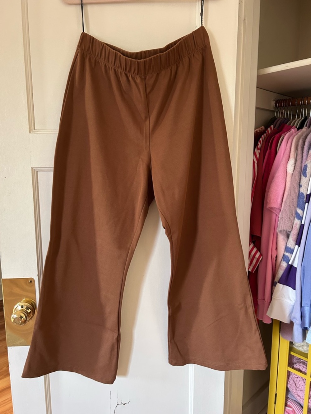 ARULA Caramel Brown Knit Wide-Leg Pants